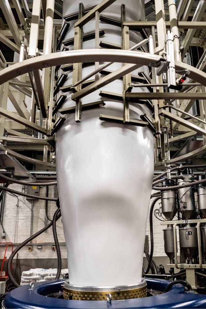 New 5-layer Co-Extruder at Manchester HQ up close white film