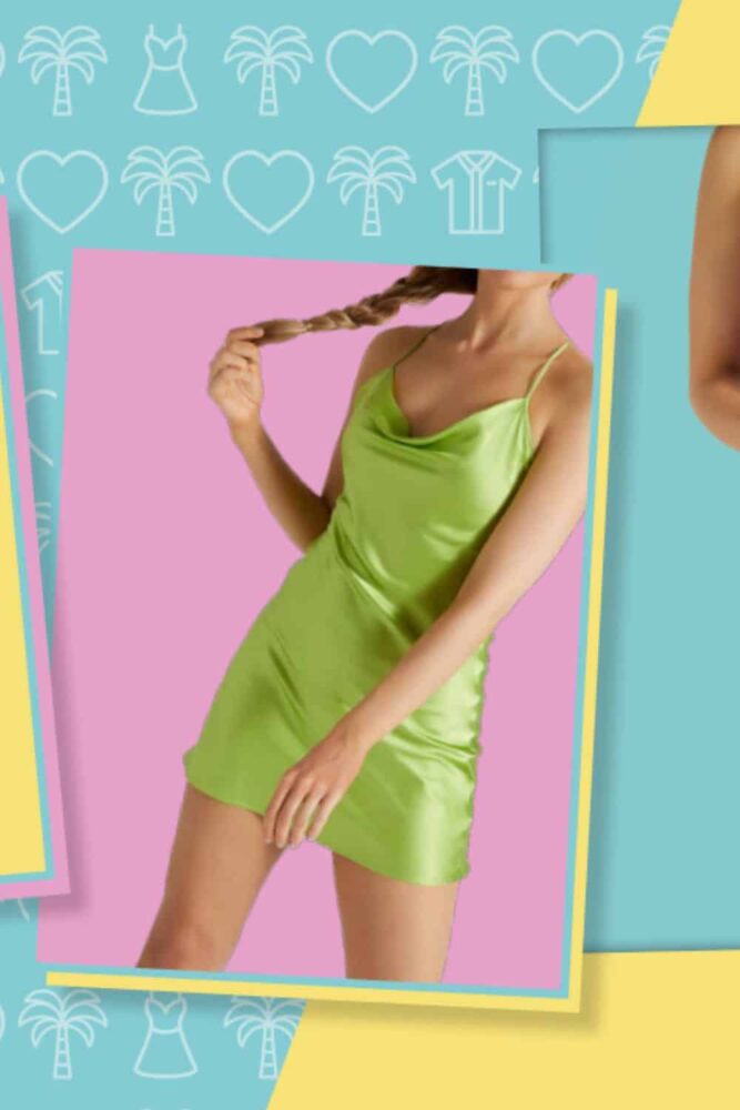 Love Island and Ebay Collaboration. Girl in a green dress
